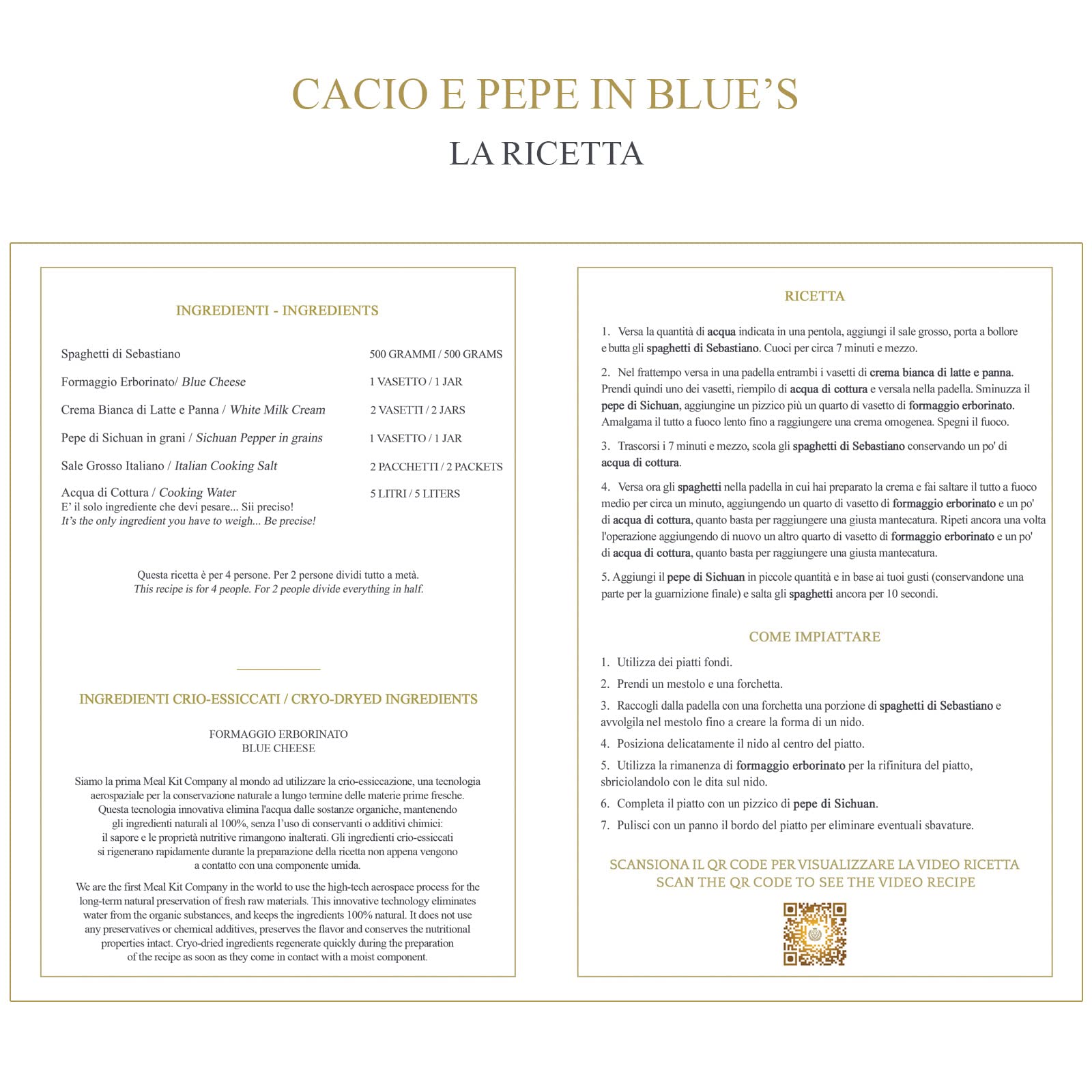 Fratelli Desideri Le Cene Stellate Cacio e Pepe Meal Kit 4 persone blu