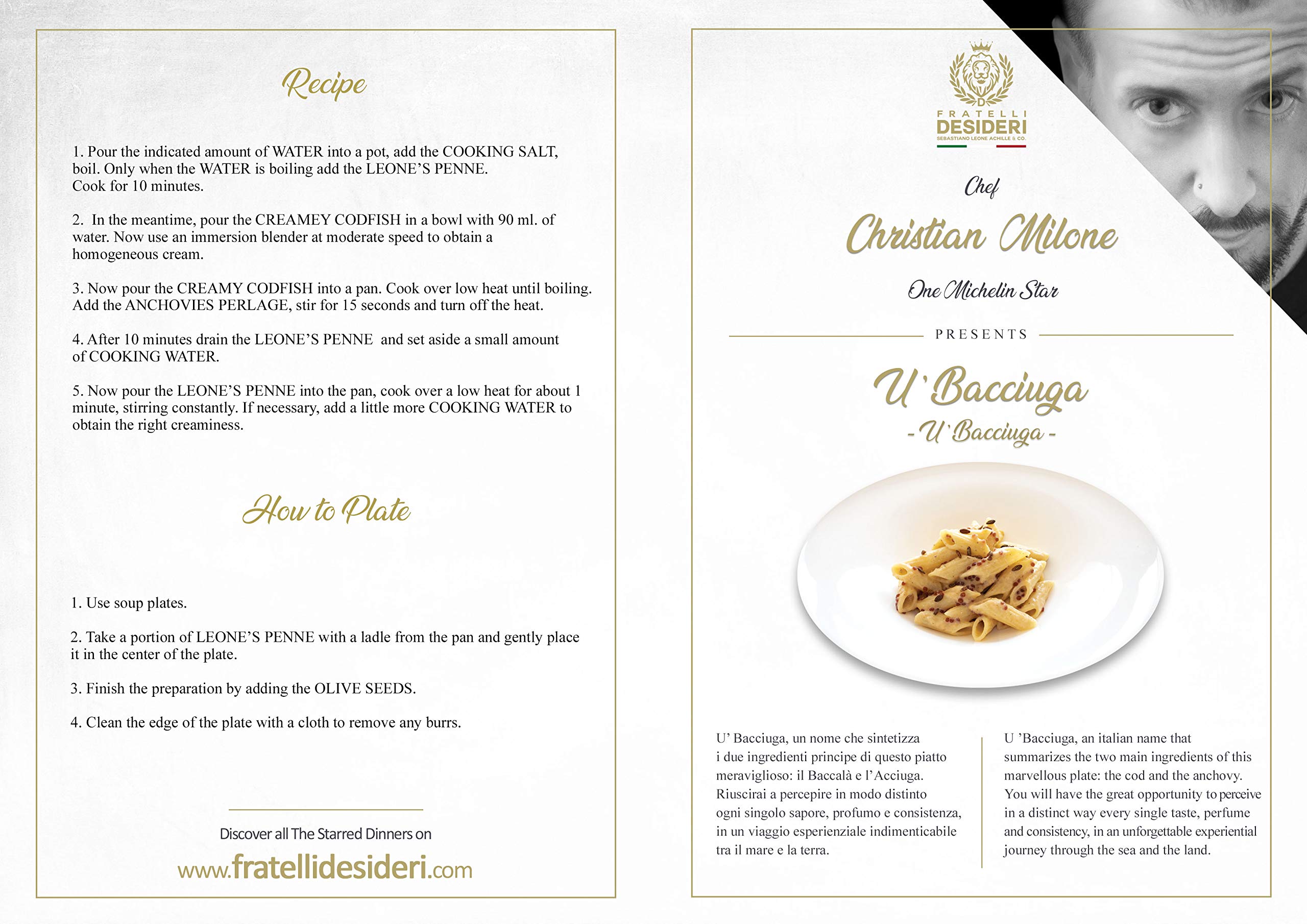 Fratelli Desideri Le Cene Stellate Penne U Bacciuga kit 4 porzioni